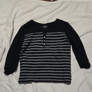 Croft & Barrow Black and Gray Striped Long Sleeve Top